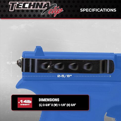 نظام إخفاء مشبك Techna لنماذج Glock - مشبك مسدس فولاذي زنبركي عالي الكربون متين مع طبقة تيفلون 1500 - Ambi، مشبك حافظة مسدس سهل التركيب (أسود) in Kuwait