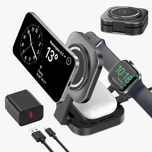 قاعدة شحن صغيرة قابلة للطي 3 في 1 لأجهزة Apple، حامل شاحن لاسلكي لـ Magsafe لسلسلة iPhone 17/Air/16/15/14/13/12، سلسلة ساعات Apple، AirPods pro/2/3/4، هدايا للنساء والرجال (ذهبي) in Saudi Arabia