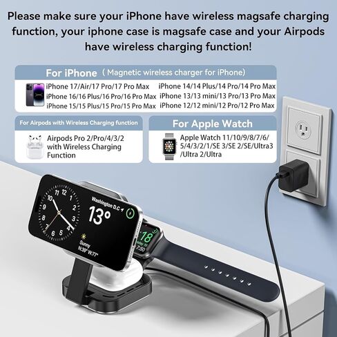 قاعدة شحن صغيرة قابلة للطي 3 في 1 لأجهزة Apple، حامل شاحن لاسلكي لـ Magsafe لسلسلة iPhone 17/Air/16/15/14/13/12، سلسلة ساعات Apple، AirPods pro/2/3/4، هدايا للنساء والرجال (ذهبي) in Saudi Arabia