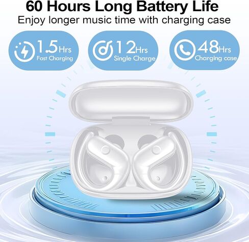 xiwxi Wireless Earbuds Bluetooth Headphones,Over Ear Buds for Sport with Deep Bass Sound,60Hrs Playtime Earphones Designed Comfort Fit with Earhooks for Running,Meeting,Workout-White in Saudi Arabia