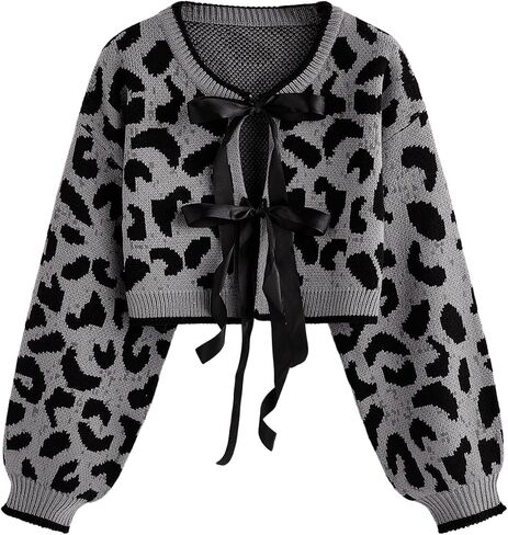 نساء Y2K CHEETAH CARDIGAN سترة القوس التعادل الأمامي CARDIGAN LEOPARD طباعة المحصول سترة طويلة الأكمام in Saudi Arabia
