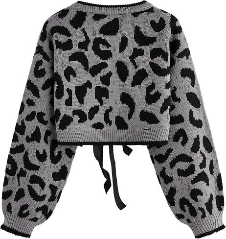 نساء Y2K CHEETAH CARDIGAN سترة القوس التعادل الأمامي CARDIGAN LEOPARD طباعة المحصول سترة طويلة الأكمام in Saudi Arabia