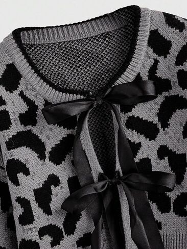 نساء Y2K CHEETAH CARDIGAN سترة القوس التعادل الأمامي CARDIGAN LEOPARD طباعة المحصول سترة طويلة الأكمام in Saudi Arabia