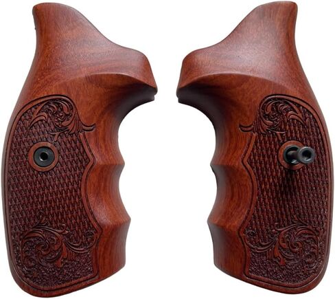 مقابض خشبية جديدة مصنوعة يدويًا من خشب Padauk متوافقة مع إطار Taauuruss الصغير، M 85، 38 Special 2"، منقوشة على شكل زهرة ومفتوحة من الخلف #TSmall03 in Kuwait