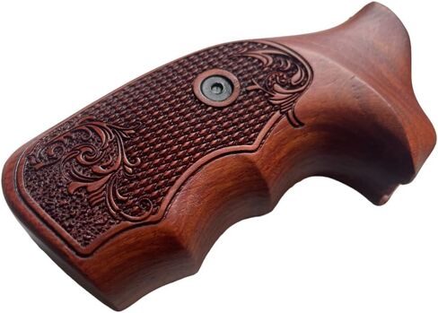 مقابض خشبية جديدة مصنوعة يدويًا من خشب Padauk متوافقة مع إطار Taauuruss الصغير، M 85، 38 Special 2"، منقوشة على شكل زهرة ومفتوحة من الخلف #TSmall03 in Kuwait