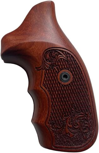 مقابض خشبية جديدة مصنوعة يدويًا من خشب Padauk متوافقة مع إطار Taauuruss الصغير، M 85، 38 Special 2"، منقوشة على شكل زهرة ومفتوحة من الخلف #TSmall03 in Kuwait