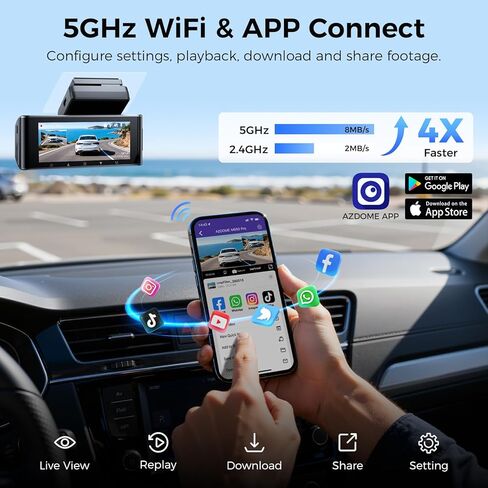 AZDOME ADAS Dash Cam Front and Rear, 4K+2.5K UHD Dash Camera for Cars, 64GB Card Included, Voice Control, Bulit-in 5.8GHz Wi-Fi GPS, 3.19'' IPS Screen Dashcam, Night Vision, 24H Parking Mode M550 Pro in Kuwait