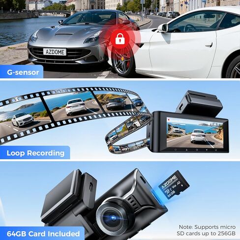 AZDOME ADAS Dash Cam Front and Rear, 4K+2.5K UHD Dash Camera for Cars, 64GB Card Included, Voice Control, Bulit-in 5.8GHz Wi-Fi GPS, 3.19'' IPS Screen Dashcam, Night Vision, 24H Parking Mode M550 Pro in Kuwait