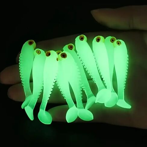Glow-in-The-Dark T-Tail Fishing Lures, 1.97-Inch Silicone Swimbaits for Night Fishing, 10PCS in Saudi Arabia