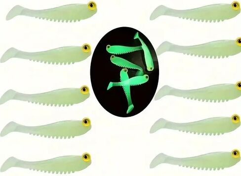 Glow-in-The-Dark T-Tail Fishing Lures, 1.97-Inch Silicone Swimbaits for Night Fishing, 10PCS in Saudi Arabia