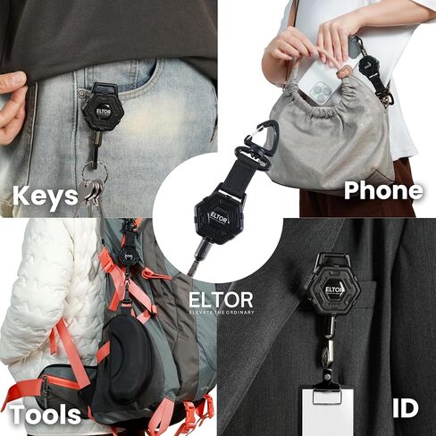 ELTOR Primium Retractable Anti Theft Phone Holder with Heavy Duty Carabiner Belt Clip 31in Extension, Durable Strap Tool Clutchloop. ID Badge Keychain hook Phone tether Prevent Drops in Saudi Arabia