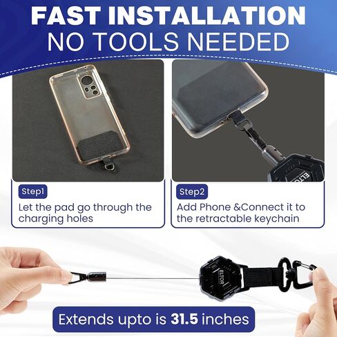 ELTOR Primium Retractable Anti Theft Phone Holder with Heavy Duty Carabiner Belt Clip 31in Extension, Durable Strap Tool Clutchloop. ID Badge Keychain hook Phone tether Prevent Drops in Saudi Arabia