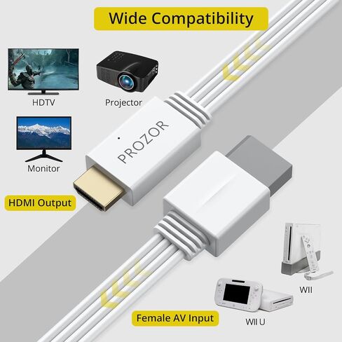 محول كابل PROZOR Wii إلى HDMI بطول 3.9 قدم، 1080 بكسل للأجهزة عالية الدقة بالكامل، محول Wii إلى HDMI، يدعم جميع أوضاع عرض Wii، متوافق مع Nintendo Wii، Wii U، HDTV، الشاشة in Kuwait