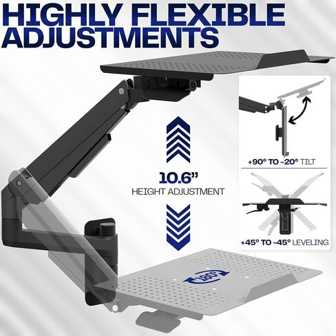 VIVO Sit-Stand 14 Inch Pneumatic Laptop Tray Wall Mount, Articulating Height Adjustable Typing Platform, Floating Workstation, Ergonomic Tilt, Black, MOUNT-KB35L in Saudi Arabia