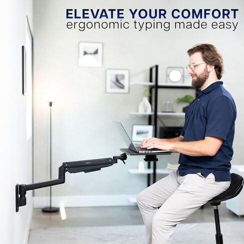 VIVO Sit-Stand 14 Inch Pneumatic Laptop Tray Wall Mount, Articulating Height Adjustable Typing Platform, Floating Workstation, Ergonomic Tilt, Black, MOUNT-KB35L in Saudi Arabia
