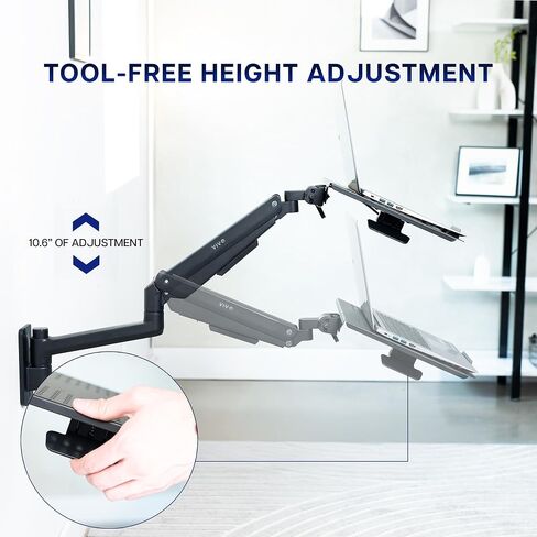 VIVO Sit-Stand 14 Inch Pneumatic Laptop Tray Wall Mount, Articulating Height Adjustable Typing Platform, Floating Workstation, Ergonomic Tilt, Black, MOUNT-KB35L in Saudi Arabia