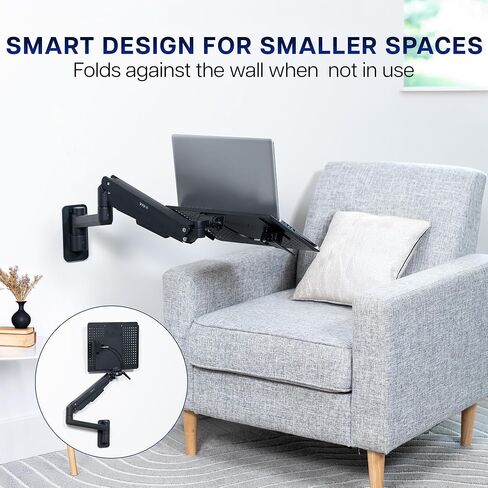 VIVO Sit-Stand 14 Inch Pneumatic Laptop Tray Wall Mount, Articulating Height Adjustable Typing Platform, Floating Workstation, Ergonomic Tilt, Black, MOUNT-KB35L in Saudi Arabia