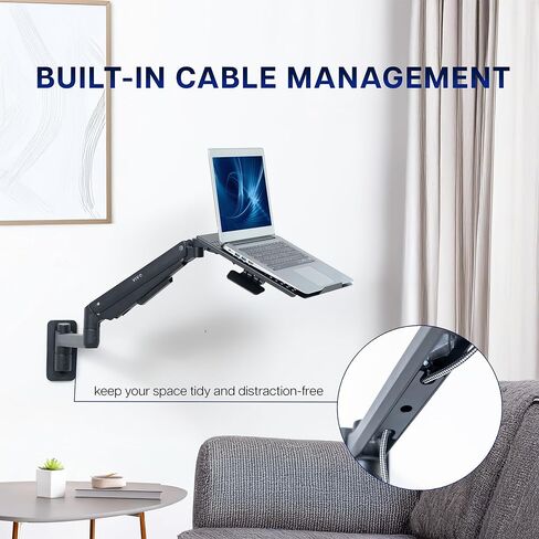 VIVO Sit-Stand 14 Inch Pneumatic Laptop Tray Wall Mount, Articulating Height Adjustable Typing Platform, Floating Workstation, Ergonomic Tilt, Black, MOUNT-KB35L in Saudi Arabia