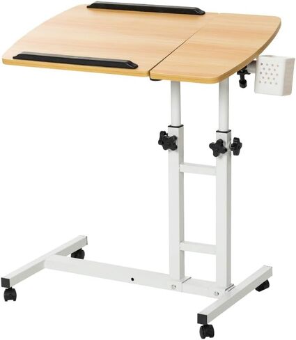 Bedside Table with Wheels, Height-Adjustable Laptop Desk, Computer Workstation, Bed Side Table, Tiltable Table and Mouse pad for Laptop-Light Brown in Saudi Arabia