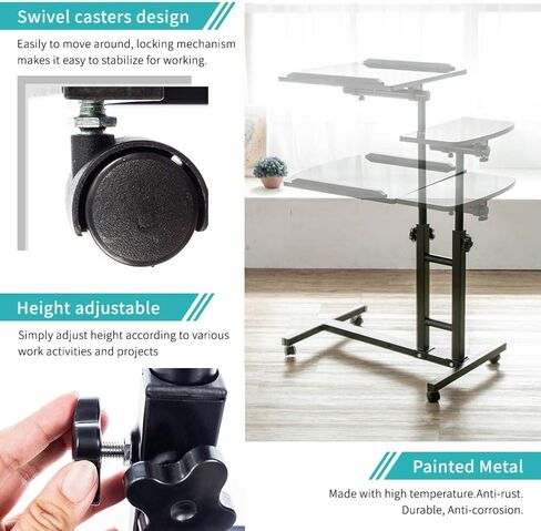 Bedside Table with Wheels, Height-Adjustable Laptop Desk, Computer Workstation, Bed Side Table, Tiltable Table and Mouse pad for Laptop-Light Brown in Saudi Arabia