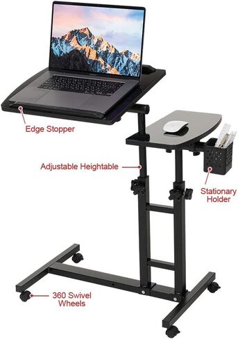 Bedside Table with Wheels, Height-Adjustable Laptop Desk, Computer Workstation, Bed Side Table, Tiltable Table and Mouse pad for Laptop-Light Brown in Saudi Arabia