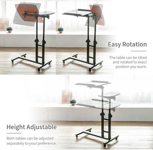 Bedside Table with Wheels, Height-Adjustable Laptop Desk, Computer Workstation, Bed Side Table, Tiltable Table and Mouse pad for Laptop-Light Brown in Saudi Arabia