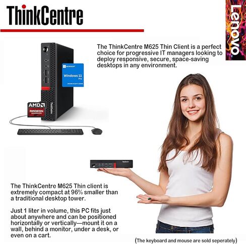 Lenovo ThinkCentre Tiny Desktop, 8GB RAM, 512GB SSD, AMD CPU, Dual-Display Support, Wi-Fi, Bluetooth, Multiple USB Ports, Ethernet Port, w/o Keyboard, Windows 11 Pro, Compact Design, Business-Grade in Saudi Arabia