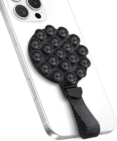 حامل الهاتف المغناطيسي MagSuction Grip لـ MagSafe، حامل الهاتف بالشفط من السيليكون، مسند قابل للتعديل مع حلقة الإصبع، متوافق مع سلسلة iPhone 17/16/15/14/13/12 (أسود) in Kuwait