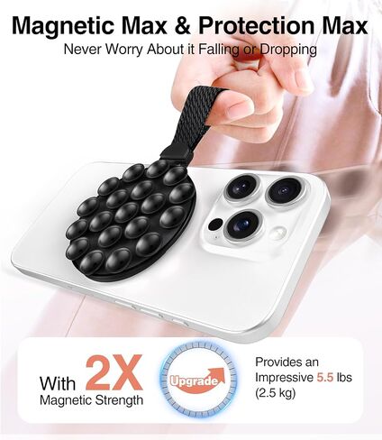 MagSuction Grip Magnetic Phone Grip Holder for MagSafe, Silicone Suction Phone Mount, Adjustable Kickstand with Finger Loop, Compatible with iPhone 17/16/15/14/13/12 Series (Black) in Saudi Arabia