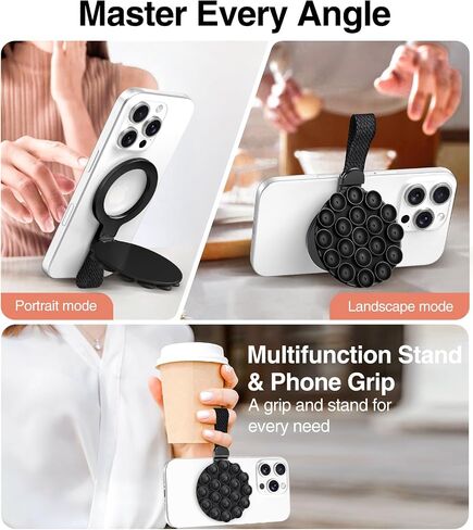 MagSuction Grip Magnetic Phone Grip Holder for MagSafe, Silicone Suction Phone Mount, Adjustable Kickstand with Finger Loop, Compatible with iPhone 17/16/15/14/13/12 Series (Black) in Saudi Arabia