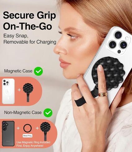 MagSuction Grip Magnetic Phone Grip Holder for MagSafe, Silicone Suction Phone Mount, Adjustable Kickstand with Finger Loop, Compatible with iPhone 17/16/15/14/13/12 Series (Black) in Saudi Arabia