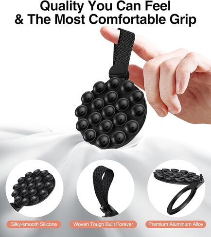 MagSuction Grip Magnetic Phone Grip Holder for MagSafe, Silicone Suction Phone Mount, Adjustable Kickstand with Finger Loop, Compatible with iPhone 17/16/15/14/13/12 Series (Black) in Saudi Arabia
