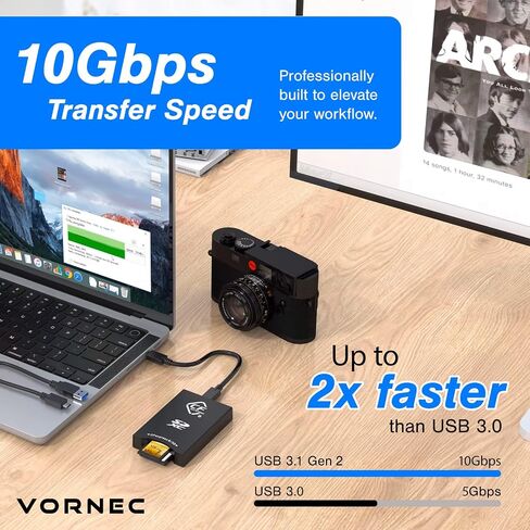 CFexpress Type B & UHS-II SD Card Reader – USB-C 3.2 Gen 2 Dual Slot 10Gbps Adapter for Canon, Nikon, Sony, Fujifilm Cameras – Compatible with Mac, Windows, Android – Plug & Play in Saudi Arabia