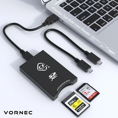 CFexpress Type B & UHS-II SD Card Reader – USB-C 3.2 Gen 2 Dual Slot 10Gbps Adapter for Canon, Nikon, Sony, Fujifilm Cameras – Compatible with Mac, Windows, Android – Plug & Play in Saudi Arabia