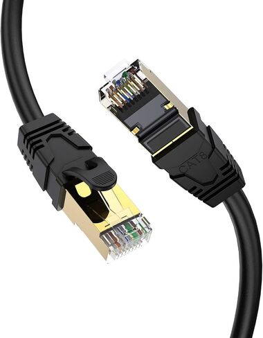 كابل إيثرنت Cat 8 خارجي بطول 5 أقدام، 26AWG 40 جيجابت في الثانية 2000 ميجا هرتز سلك تصحيح عالي التحمل فائق السرعة لشبكة LAN RJ45، سلك إنترنت مقاوم للأشعة فوق البنفسجية للدفن المباشر لجهاز توجيه الألعاب PS4/5 مودم in Saudi Arabia