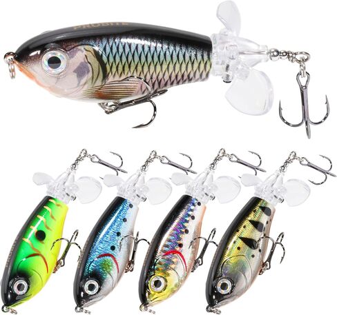 5PCS Whopper Plopper Prop-Action Topwater Fishing Lures with Rotating Propeller Tail for Splashing Action – Bass & Trout, Freshwater & Saltwater in Saudi Arabia