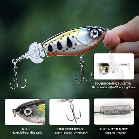 5PCS Whopper Plopper Prop-Action Topwater Fishing Lures with Rotating Propeller Tail for Splashing Action – Bass & Trout, Freshwater & Saltwater in Saudi Arabia