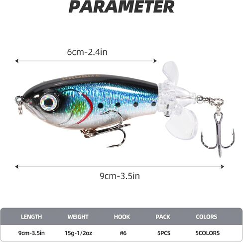 5PCS Whopper Plopper Prop-Action Topwater Fishing Lures with Rotating Propeller Tail for Splashing Action – Bass & Trout, Freshwater & Saltwater in Saudi Arabia