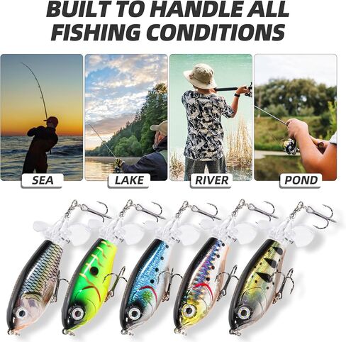 5PCS Whopper Plopper Prop-Action Topwater Fishing Lures with Rotating Propeller Tail for Splashing Action – Bass & Trout, Freshwater & Saltwater in Saudi Arabia