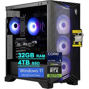 msi Aegis R2 AI 2nd Gaming AI Desktop Intel 24-core Ultra 9 285 64GB RAM 2TB SSD GeForce RTX 5070 Ti 16GB (ما يصل إلى 1406 قمم) 5Gb LAN Wi-Fi7 RGB CPU Air Fan Cooler 80+ Gold PSU Win11Pro w/ICP ملحق in Kuwait