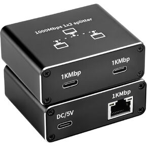 موزع جيجابت إيثرنت 1 في 2 مخرج، موزع RJ45 LAN يعمل بمنفذ USB-C، محول شبكة 1000 ميجابت في الثانية لجهازين الوصول إلى الإنترنت في وقت واحد، التوصيل والتشغيل للكمبيوتر الشخصي والكمبيوتر المحمول والتلفزيون وجهاز التوجيه والمحول (RJ-SP102CK) in Kuwait