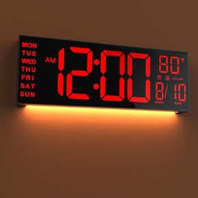 JALL 16 بوصة ساعة حائط رقمية كبيرة مع جهاز تحكم عن بعد، منبه مزدوج مع شاشة LED كبيرة، 8 ألوان RGB، التوقيت الصيفي التلقائي، درجة الحرارة لغرفة المعيشة، غرفة النوم، ديكور المكتب، مثبتة، هدية لكبار السن in Kuwait