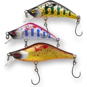 Wounded Duo Sampler 3 Pack – Ultralight Wobble Minnow Crankbait Fishing Lures (55mm & 50mm) – Wounded Series – Single Barb Hooks – Trout, Bass & Panfish Lures in Saudi Arabia