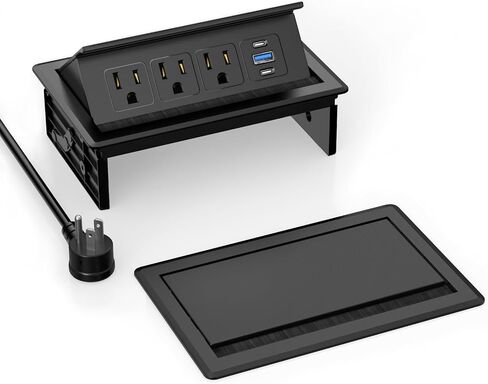 Recessed Conference Table Power Hub with 20W USB-C PD Fast Charging, Flush Mounted for Desks, Kitchens & RVs, 6FT Power Cord (Black) in Saudi Arabia