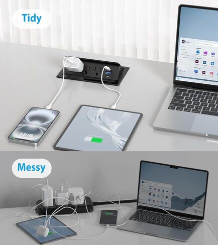 Recessed Conference Table Power Hub with 20W USB-C PD Fast Charging, Flush Mounted for Desks, Kitchens & RVs, 6FT Power Cord (Black) in Saudi Arabia