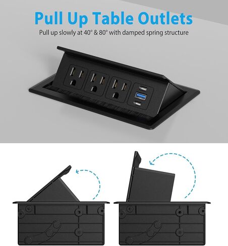 Recessed Conference Table Power Hub with 20W USB-C PD Fast Charging, Flush Mounted for Desks, Kitchens & RVs, 6FT Power Cord (Black) in Saudi Arabia