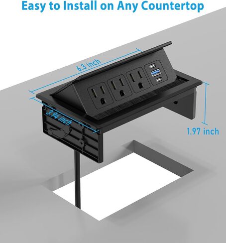 Recessed Conference Table Power Hub with 20W USB-C PD Fast Charging, Flush Mounted for Desks, Kitchens & RVs, 6FT Power Cord (Black) in Saudi Arabia