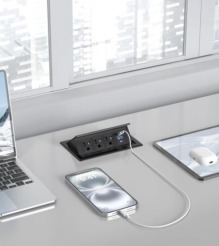 Recessed Conference Table Power Hub with 20W USB-C PD Fast Charging, Flush Mounted for Desks, Kitchens & RVs, 6FT Power Cord (Black) in Saudi Arabia
