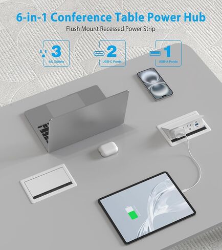 محور طاقة لطاولة المؤتمرات مع شحن سريع 20 وات USB-C PD، مثبت على المكاتب والمطابخ والمركبات الترفيهية، وسلك طاقة بطول 6 أقدام (أسود) in Kuwait