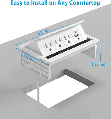 محور طاقة لطاولة المؤتمرات مع شحن سريع 20 وات USB-C PD، مثبت على المكاتب والمطابخ والمركبات الترفيهية، وسلك طاقة بطول 6 أقدام (أسود) in Kuwait